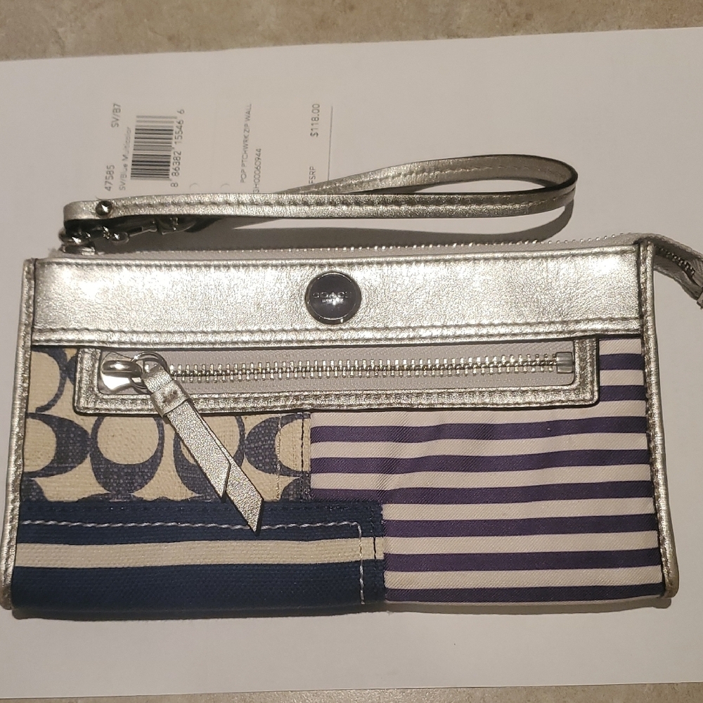 Coach Silver and Blue Patchwork Wristlet